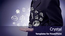  Presentation with successful person - Theme having everyday tasks concept holding logo background and a navy blue colored foreground