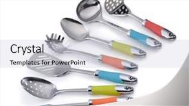  Presentation with stainless steel - Cool new presentation with everyday use - set of stainless steel kitchenware backdrop and a light gray colored foreground