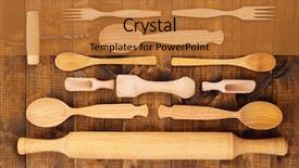  Presentation with kitchen utensils - Audience pleasing slide deck consisting of everyday use - wooden kitchen utensils on table backdrop and a gold colored foreground