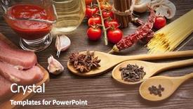  Presentation with acute - Slide set with everything on wood table for the preparation of acute italian sauce tomato garlic spices olive oil background and a tawny brown colored foreground