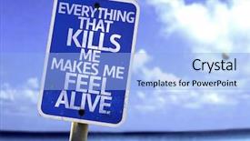  Presentation with alive - Colorful presentation enhanced with everything that kills me makes me feel alive sign with a beach on background backdrop and a light blue colored foreground