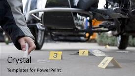  Presentation with crash - Amazing PPT theme having evidence - forensics at the site backdrop and a light gray colored foreground