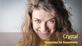  Presentation with evil - Colorful slide set enhanced with evil - young woman smiling backdrop and a tawny brown colored foreground