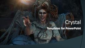 Presentation with old style - Slide deck having evil dead empress in the old abandoned castle ghost in the castle vintage style halloween background and a tawny brown colored foreground