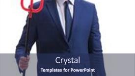  Presentation with devil - PPT theme enhanced with lucifer - evil devil businessman with pitchfork background and a navy blue colored foreground
