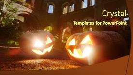  Presentation with evil - Presentation theme having evil grins of jack-o-lanterns burning on halloween night background and a wine colored foreground