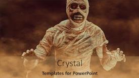  Presentation with ancient mythology - Colorful PPT layouts enhanced with evil-mummy-with-burning-eyes backdrop and a coral colored foreground