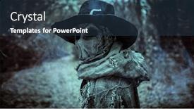  Presentation with horror evil - PPT theme featuring evil-scarecrow-with-a-canvas background and a ocean colored foreground