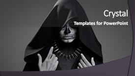  Presentation with evil - Amazing PPT layouts having evil spirit - witch in hood backdrop and a dark gray colored foreground