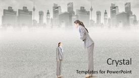  Presentation with business growth - Presentation theme consisting of evolution architecture - asian businesswoman looking on her background and a light gray colored foreground