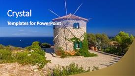  Presentation with old windmill - PPT theme having evolution architecture - old windmill on zakynthos island background and a cobalt blue colored foreground