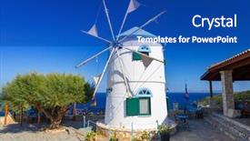  Presentation with old windmill - Beautiful PPT layouts featuring evolution architecture - old windmill on zakynthos island backdrop and a cobalt blue colored foreground