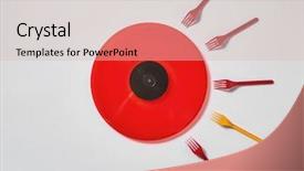  Presentation with evolution - Presentation featuring evolution humans - creative composition with red vinyl background and a soft green colored foreground