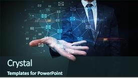  Presentation with communication - Slide set featuring evolution people - elegant businessman holding communication concept background and a tawny brown colored foreground