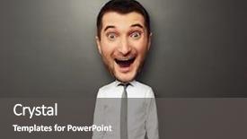  Presentation with tie - Cool new slide deck with exaggerating - funny picture of bighead happy backdrop and a dark gray colored foreground