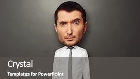  Presentation with dark tealout picture - Presentation design having exaggerating - funny picture of bighead man background and a dark gray colored foreground