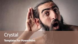  Presentation with assistive listening device - Presentation theme enhanced with exaggerating - long-bearded man listening background and a coral colored foreground