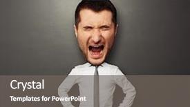  Presentation with photo - Beautiful PPT theme featuring exaggerating - photo of bighead man is backdrop and a  colored foreground