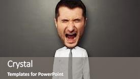  Presentation with photo - Colorful presentation design enhanced with exaggerating - photo of bighead screaming man backdrop and a  colored foreground