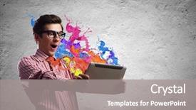  Presentation with man relaxing on massage table - PPT theme featuring exaggerating - young man looking shocked background and a  colored foreground