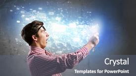  Presentation with tablet - Audience pleasing slides consisting of exaggerating - young man looking shocked backdrop and a ocean colored foreground