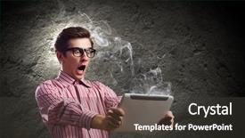  Presentation with tablet - Beautiful theme featuring exaggerating - young man looking shocked backdrop and a dark gray colored foreground