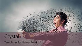  Presentation with tablet - Slide deck with exaggerating - young man looking shocked background and a violet colored foreground