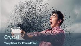  Presentation with tablet - Amazing theme having exaggerating - young man looking shocked backdrop and a ocean colored foreground