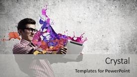  Presentation with man relaxing on massage table - Slide deck with exaggerating - young man looking shocked background and a  colored foreground