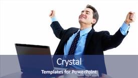  Presentation with laptop - Slides featuring exalt - businessman working with laptop background and a  colored foreground