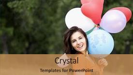  Presentation with hipster girl playing tetris game - Slide set with exalt - girl playing with color balloons background and a  colored foreground