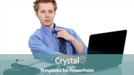  Presentation with desk - PPT layouts enhanced with exalt - man sat at desk background and a  colored foreground