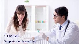  Presentation with fever - Theme enhanced with exam fever - doctor explaining to young mother background and a sky blue colored foreground