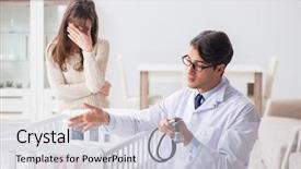  Presentation with fever - PPT layouts consisting of exam fever - doctor explaining to young mother background and a light gray colored foreground