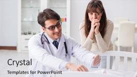  Presentation with fever - Audience pleasing PPT theme consisting of exam fever - doctor explaining to young mother backdrop and a sky blue colored foreground