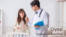  Presentation with fever - Audience pleasing theme consisting of exam fever - doctor explaining to young mother backdrop and a soft green colored foreground