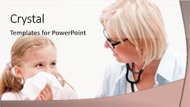  Presentation with fever - Theme consisting of exam fever - little patient at pediatrician background and a white colored foreground