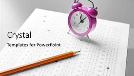  Presentation with exam - Beautiful slide set featuring question time - exam form pencil and alarm backdrop and a white colored foreground