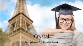  Presentation with eiffel tower - Beautiful theme featuring exam pictures - education school knowledge and people backdrop and a coral colored foreground