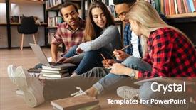  Presentation with writing notes - Slide set with exam pictures - picture of young concentrated students background and a  colored foreground