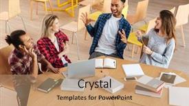  Presentation with happy young student girl holding - Colorful PPT theme enhanced with exam pictures - picture of young happy students backdrop and a  colored foreground