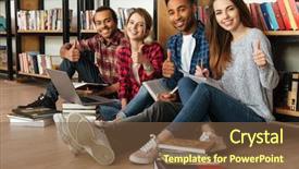  Presentation with exam - Audience pleasing PPT theme consisting of exam pictures - picture of young smiling students backdrop and a tawny brown colored foreground