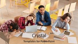  Presentation with mature students sitting at desks - Theme enhanced with exam pictures - picture of young tired students background and a coral colored foreground