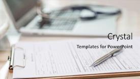  Presentation with clipboard stethoscope - Beautiful slide deck featuring exam security - clipboard with laptop stethoscope backdrop and a  colored foreground