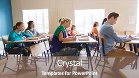  Presentation with test exam student - Audience pleasing PPT layouts consisting of people concept - group of student backdrop and a violet colored foreground