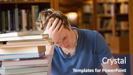  Presentation with library - Theme with college stress - studious man reading background and a red colored foreground