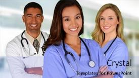  Presentation with nurses - PPT theme having exame medical - group of doctors and nurses background and a  colored foreground