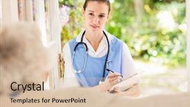  Presentation with patients - PPT layouts with exame medical - nice nurse checking patients health background and a lemonade colored foreground