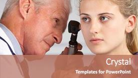  Presentation with teenage girl - Presentation theme with doctor examining teenage girl's ears background and a coral colored foreground