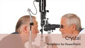  Presentation with ophthalmologist - Amazing PPT layouts having ophthalmologist checking patient's eye backdrop and a coral colored foreground